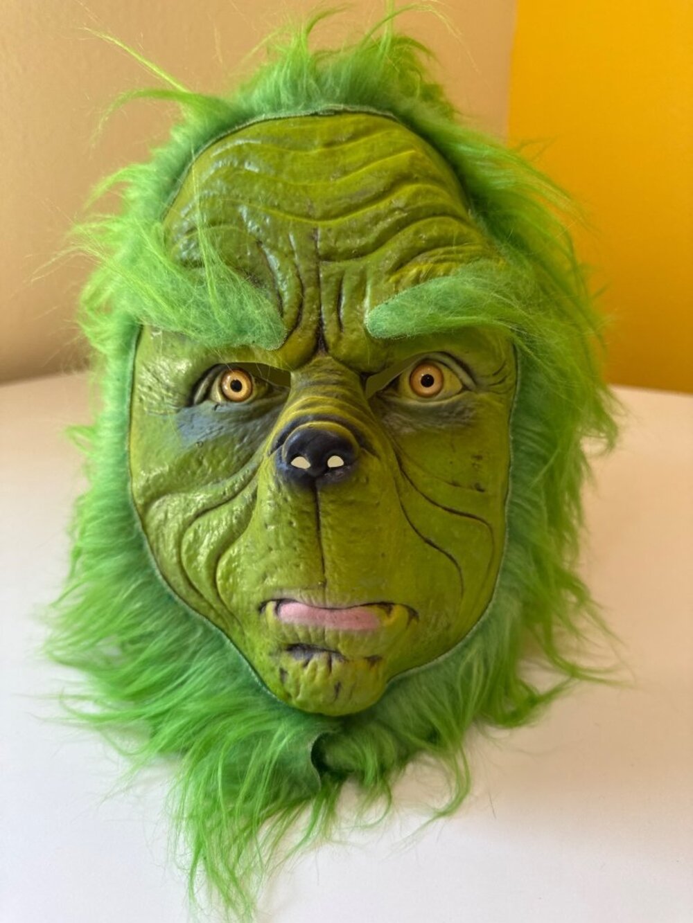 Green Grinch Full Head Mask With Faux Fur Details Realistic Design Perfect For H
